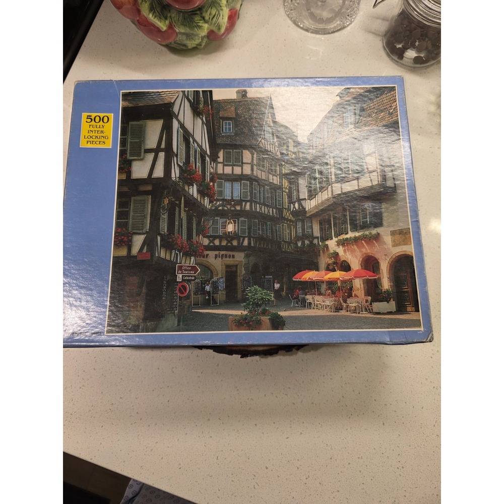 Vintage Rainbow Works: Grand Rue, France 500 Piece Full Interlocking Puzzle Open